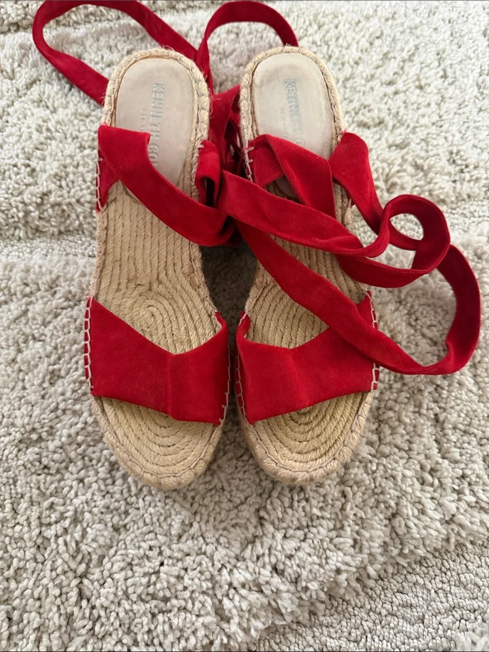 Kenneth Cole Red Espadrille Wedge Sandals with Ankle Wrap